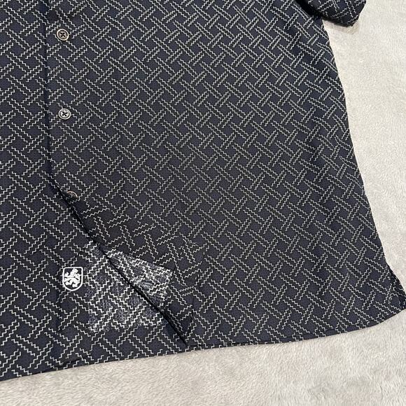 Nat Nast Shirt Mens 2XL Blue White Geometric Silk Cotton Short Sleeve Button Up - Picture 5 of 9